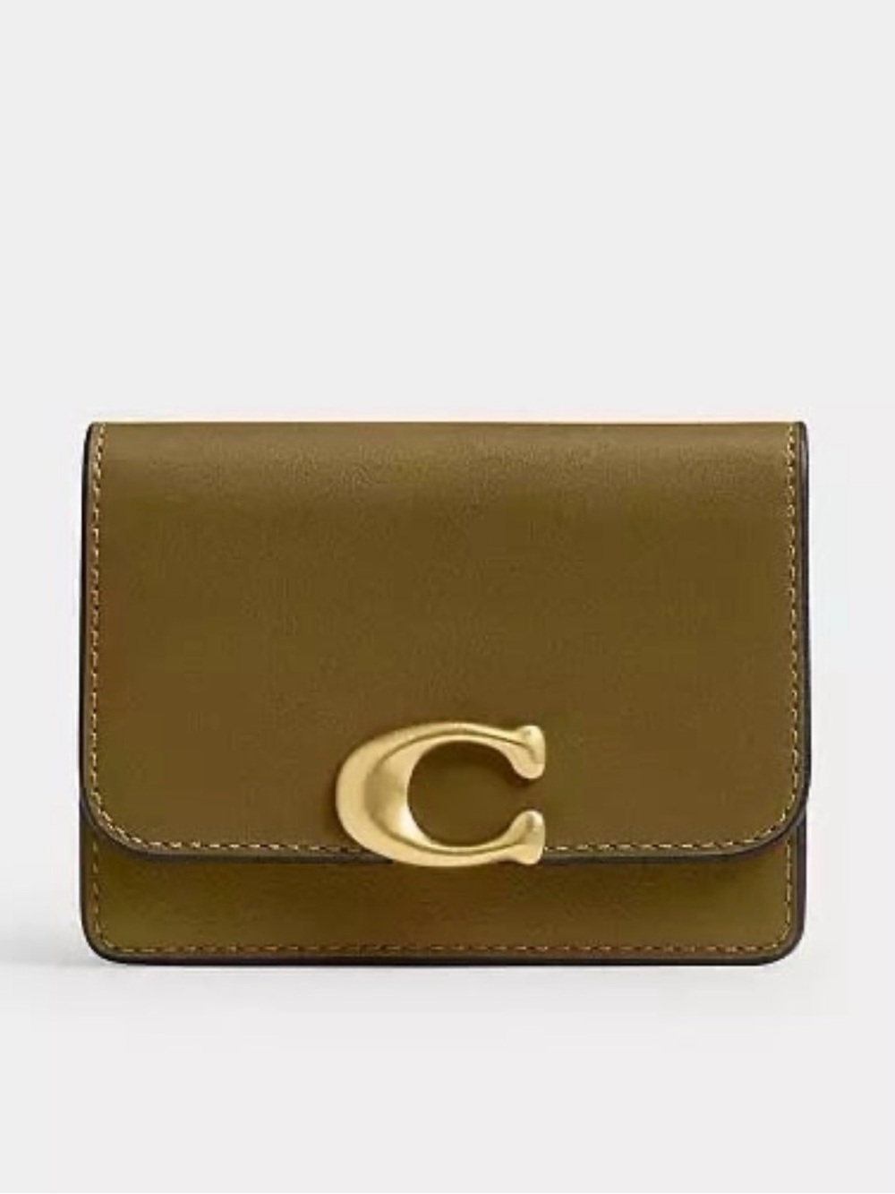 Coach Bandit Card Case Wallet in Brass/Muted Olive Luxe Refined Calf Leather NWT
